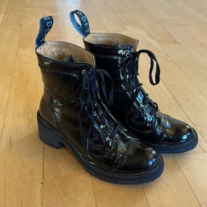 John Fluevog black patent leather boots. Women’s 6.5.